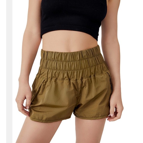 Free People Movement Pants - Free People Movement The Way Home Shorts Olive Green High Rise Smocked Large EUC